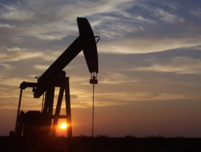 Oilfield at sunset